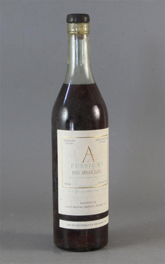 One bottle of A de Fussigny Bas Armagnac (distilled 1961 aged 30 years)